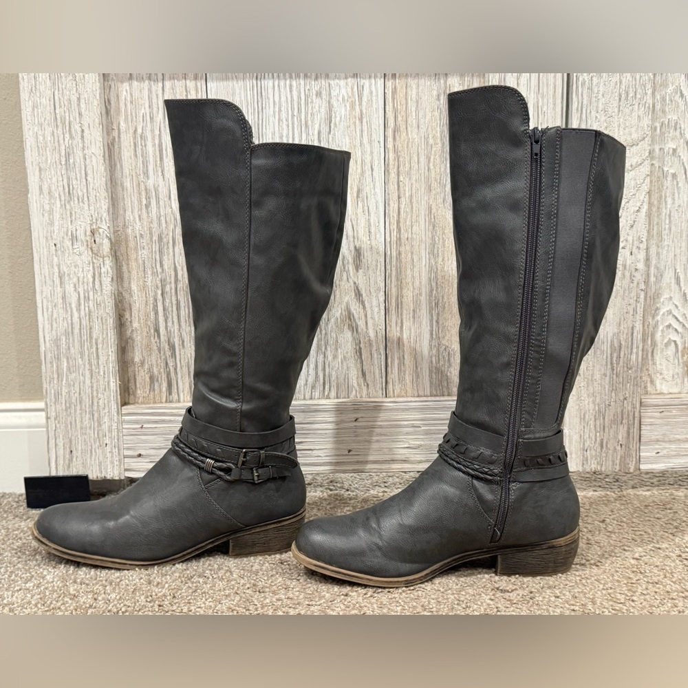 Rampage Ram-TamRah Dark Gray Knee-High Boots Sz 10 with zipper and extra stretch